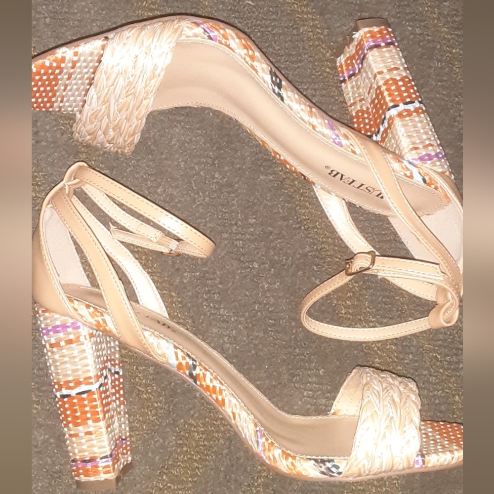 Justfab size 10 multicolored 4inch straw like heel dress sandals brand new